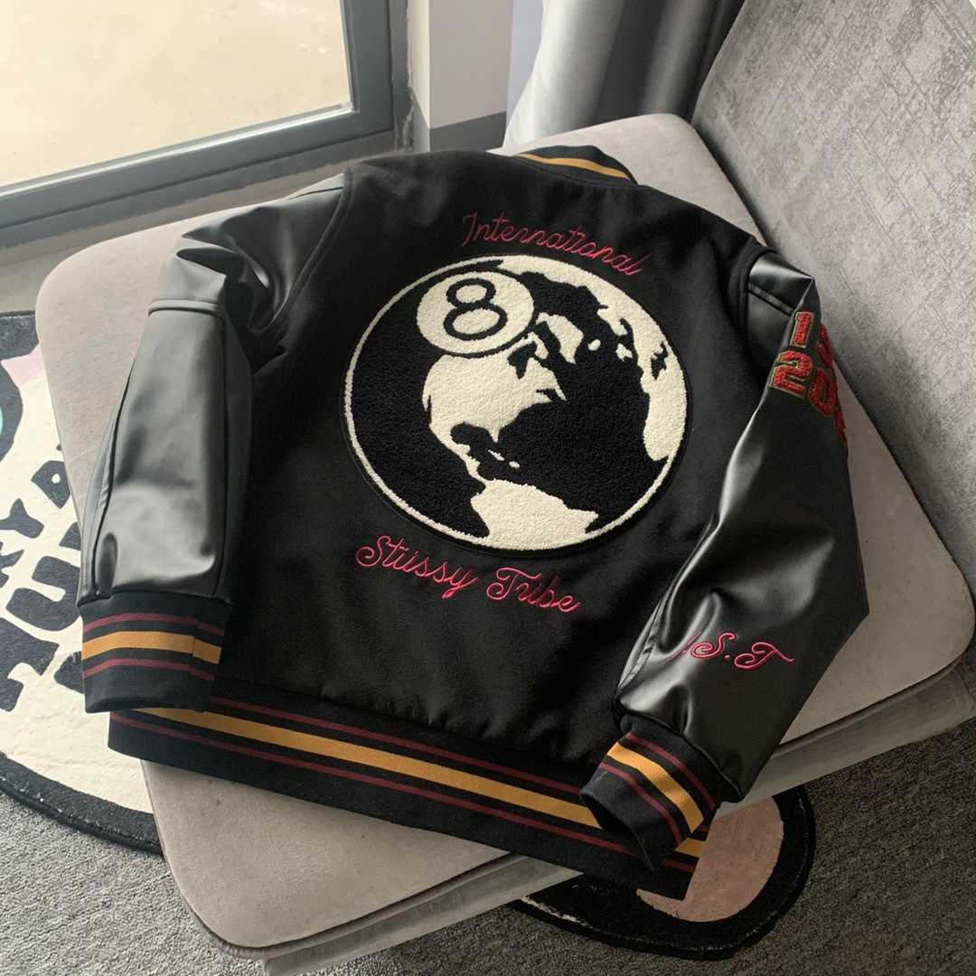 

() Chao brand original standard stu Anniversary Limited vibe wind black 8 Baseball Leather cotton jacket, Black;brown