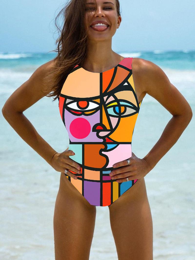 

Vintage Print One Piece Swimsuit 2021 Push Up Swimwear Women Retro Bathing Suits Bodysuit Beach Wear Backless Monokini One-Piece