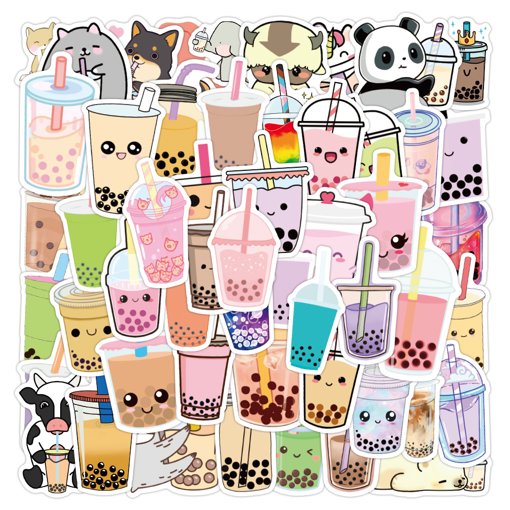 

50pcs Cartoon Cute Laptop Stickers Pack Mix Drinks Donut Flower Plant Rainbow Diy Guitar Sticker Decal Vinyl Diary Phone Kids Suitcase Luggage Fridge Waterproof, Mix stickers