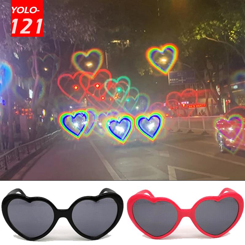 

Sunglasses Love Heart Shaped Effects Glasses Watch The Lights Change To Shape At Night Diffraction Women Fashion, White;black