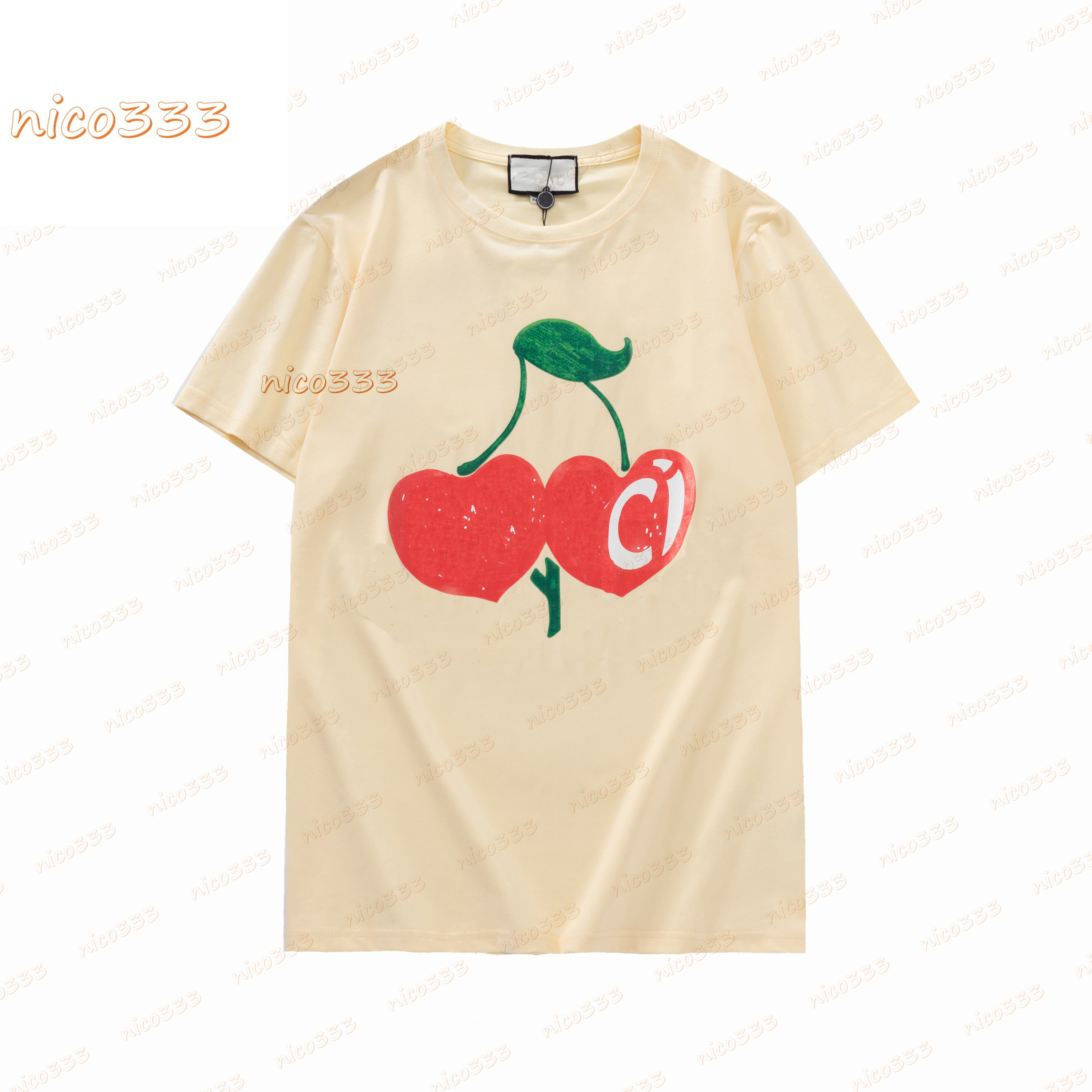 

21ss summer Beverly Hills heart-shaped cherry letter printed pattern short-sleeved T-shirt beige black men and women with the same paragraph G size S-2XL