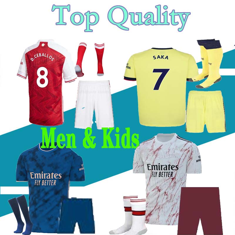

TIERNEY MEN and kids 21 22 soccer jersey CEBALLOS HENRY football shirt 2122 DAVID LUIZ maillot de foot Adult kit sets with socks, 20-21 away