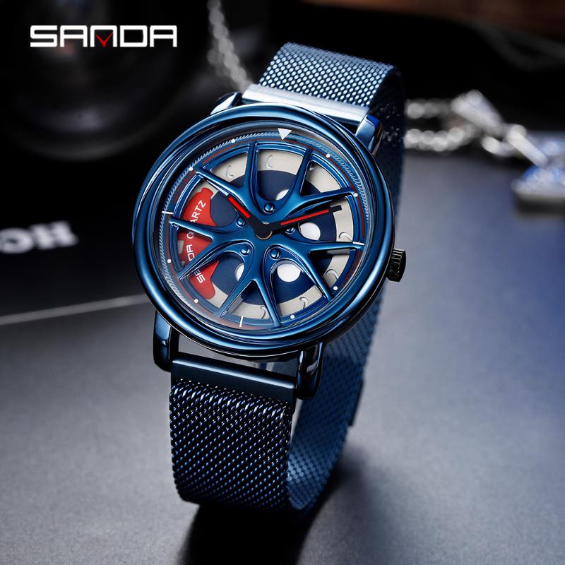 

Wristwatches SANDA Top Brand Men Watches Men's Mesh Belt Waterproof Casual Quartz Date Clock Male Wrist Watch Relogio Masculino P1025, Gold