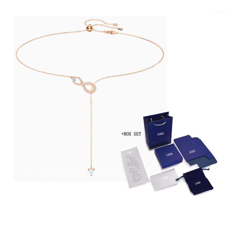 Chaînes Mode Bijoux Swa Infinity Y Collier Y 8-Personnage Forme Diamant Rose Gold Chain Femme Cadeau de luxe