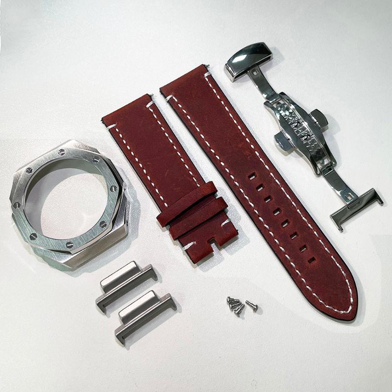 

Watch Bands Steel Case Crazy Horse Retro Leather Strap For GA2110 2110 Refit Watchband 316L Bezel Frame GA2100 2nd Update Modification