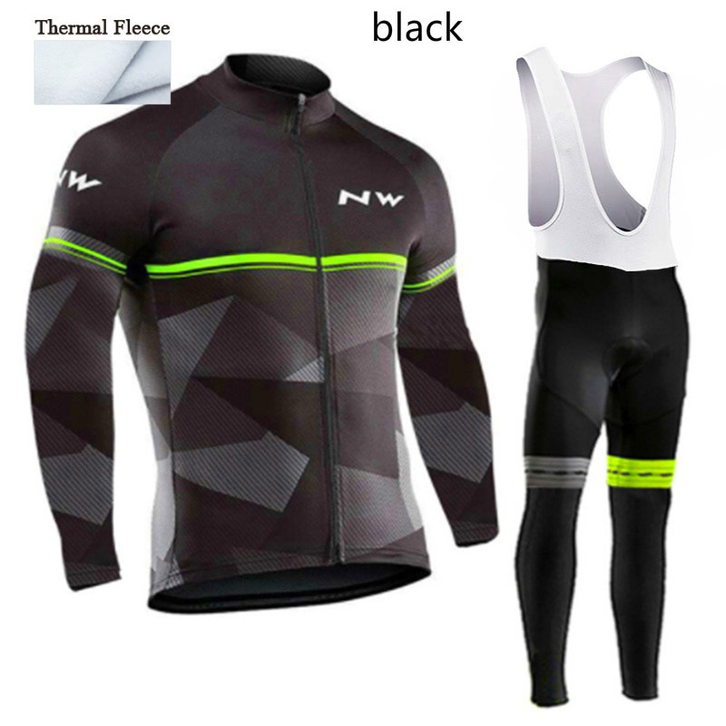 NW Men Autumn Winter Cycling Jersey Sets Bicycle Clothing Warm Windproof MTB Bike Thermal Fleece Sportswear Suit High Quality Coat