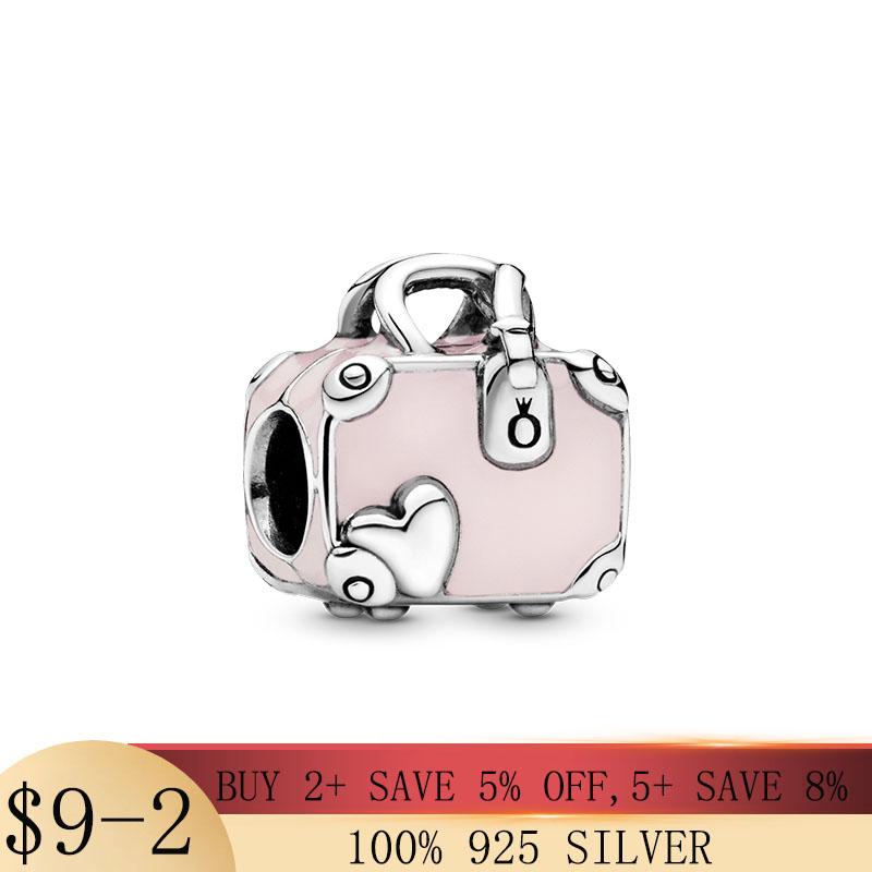 

Other 2021 925 Sterling Silver Beads Pink Travel Bag Charms Fit Original Bracelet Necklace Jewelry Making