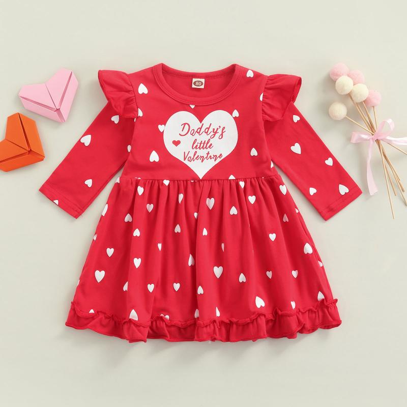 

Girl's Dresses Dress Heart Letter Print Ruffle Long Sleeve Round Neck For Party Vacation Baby Girls Spring Autumn Clothing, Red;yellow