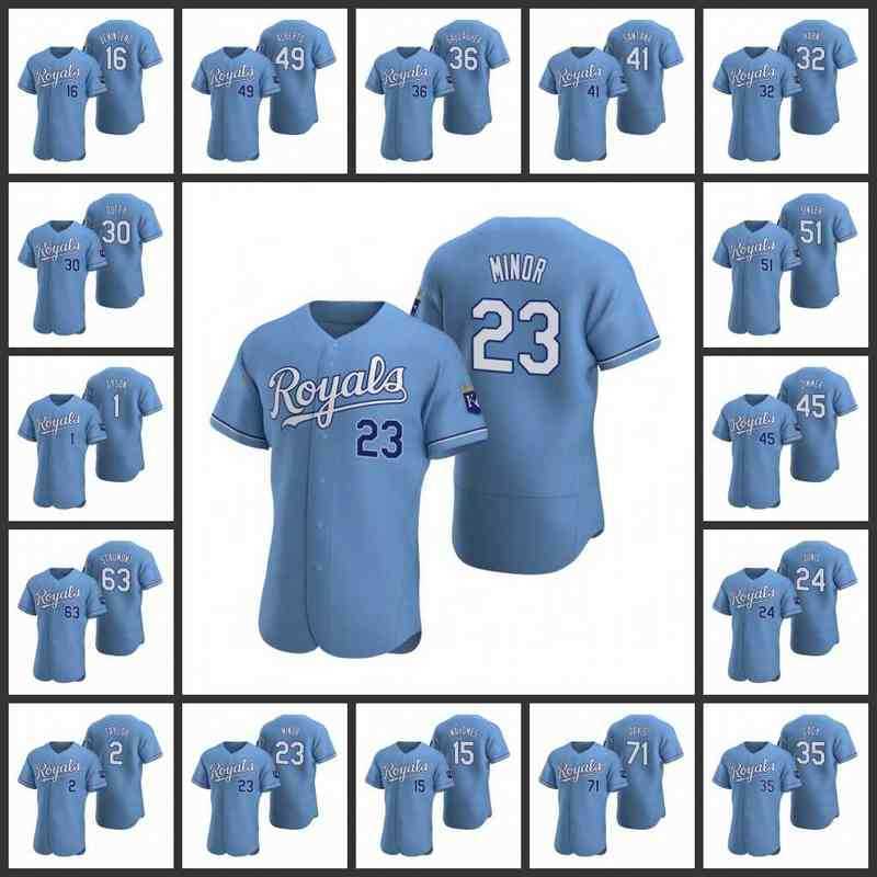 

Kansas's City's Royals Men Women Youth #30 Danny Duffy 16 Andrew Benintendi 23 Mike Minor 15 Patrick Mahomes Custom Light Blue Authentic