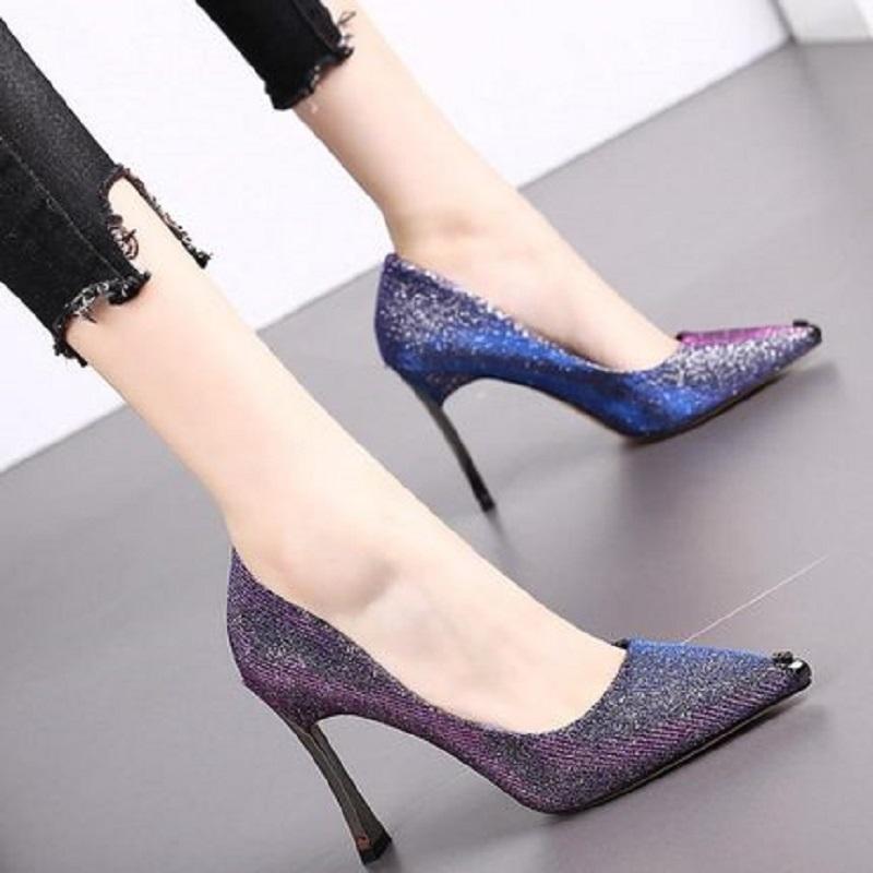 

Dress Shoes Spring And Autumn Temperament Fashion Pointed Toe Sexy Sequined High Heels Selling All-Match Ladies Single Shoes., Purple