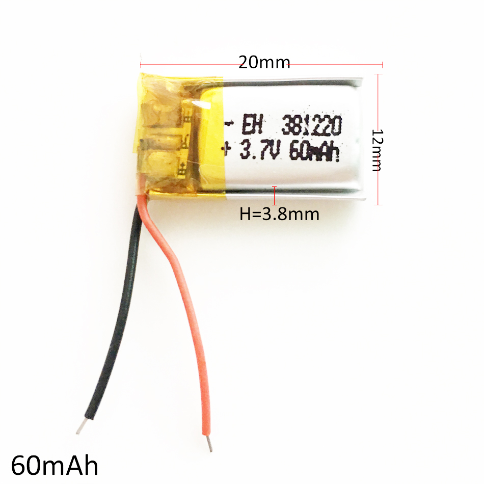 

wholesale 3.7v 60mAh Lithium Polymer LiPo Rechargeable Battery 381220 li ion cells power For Mp3 bluetooth Recorder headphone headset record