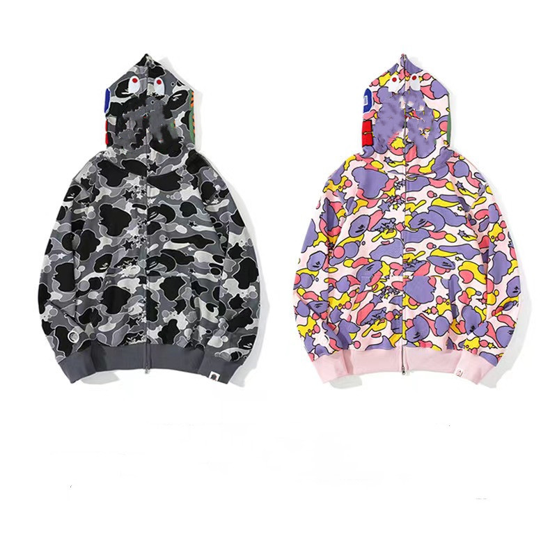 

Men's Hoodies women's cardigan hooded sweater zipper jacket shark starry sky luminous camouflage Bring, Red