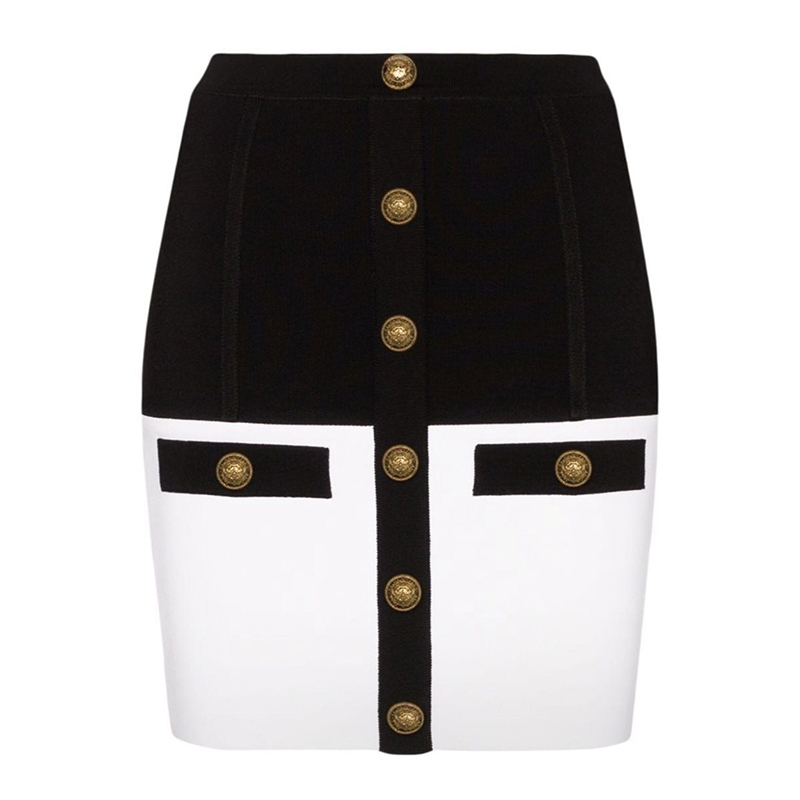 

HIGH STREET est Designer Skirt Women's Color Block Lion Buttons Mini 210521, Beige
