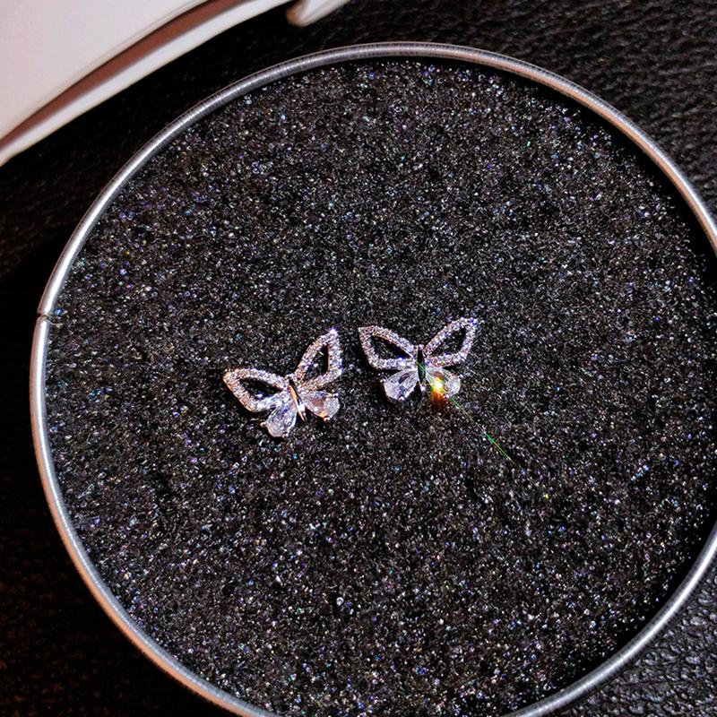 

Stud Fashion Fine 925 Silver Small Butterfly Earrings For Women Temperament High Quality Jewelry Zircon S925 Needle