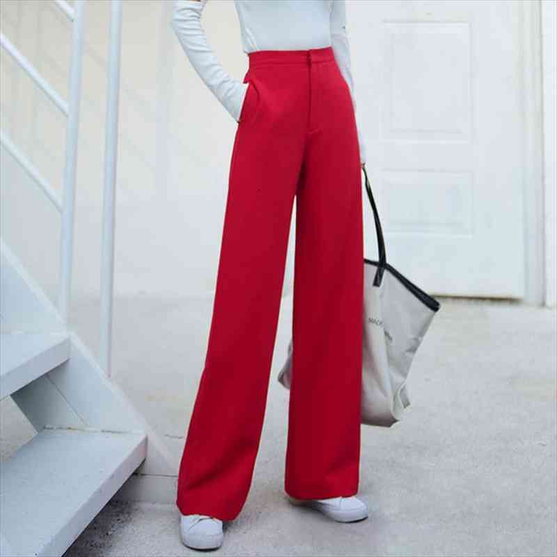 

Spring And Autumn High Waist Womens Capri Drape Wide Leg Temperament Ladies Casual Red Trousers Thin Mopping Women, Black;white
