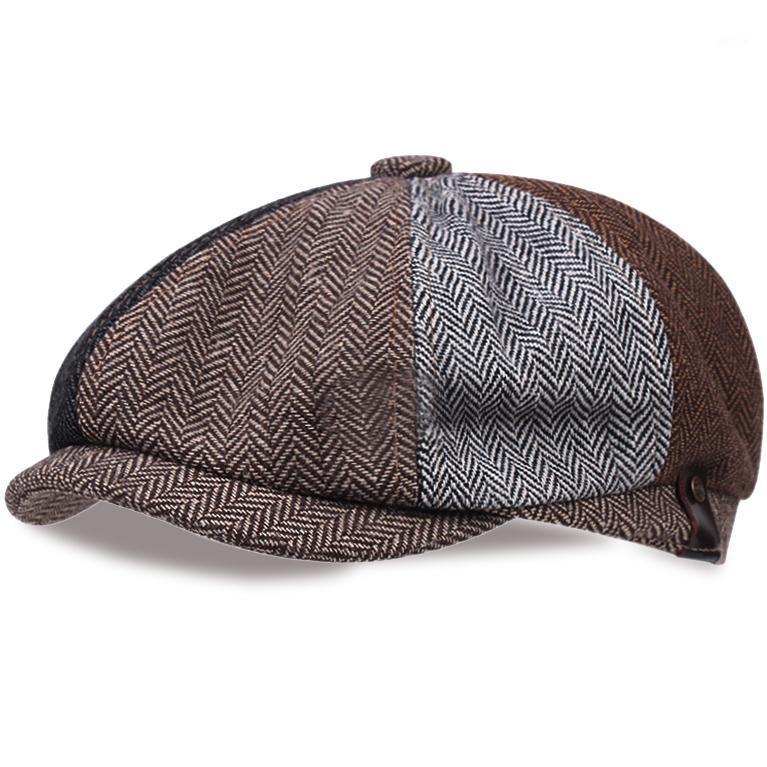 

Berets Splicing Tweed Sboy Hat Men Beret Herringbone Gatsby Hats Autumn Winter Street Caps Octagonal Brim Cap Vintage, Black