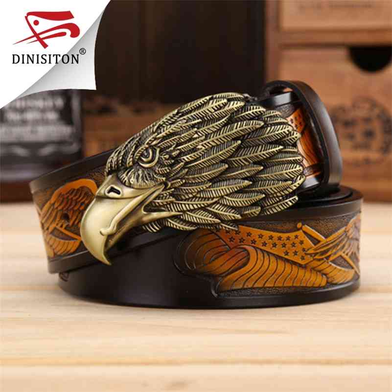 

DINISITON Eagle head man belt The First Layer Genuine Leather Men belts Brand Cowskin Fashion Vintage Male Strap Ceinture ZPB01 210324, Black