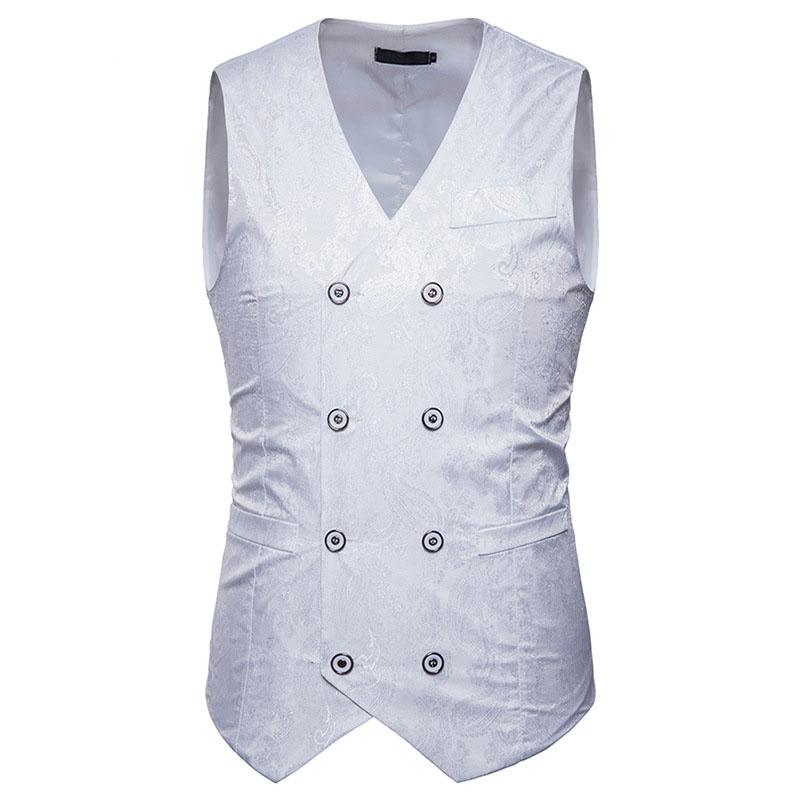 

Men' Vests White Paisley Double Breasted Dress Suit Vest Men 2021 Brand Slim Fit Wedding Grom Prom Waistcoat Gilet Costume XXL, Red