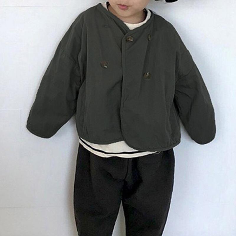

Jackets 2021 Children's Autumn Jacket Baby Boys And Girls Japanese Korean Loose Washed Retro Cardigan Kids Solid Coats, Blue;gray