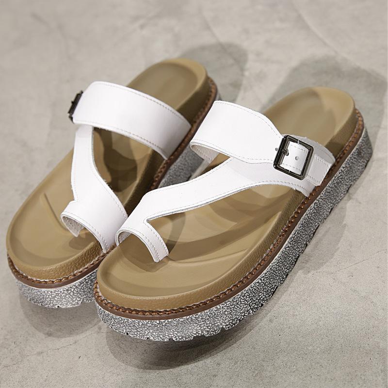 

Flip Flops Women 2021 Summer Female Slippers Platform Rubber Flat Slides Genuine Cow Leather Women's Sandals Shoes, Black