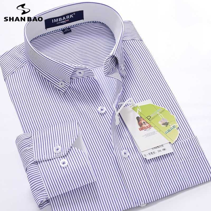 

SHAN BAO classic striped men's business casual long-sleeved shirt brand clothing gentleman elegant wedding party loose shirt 210628, 6926