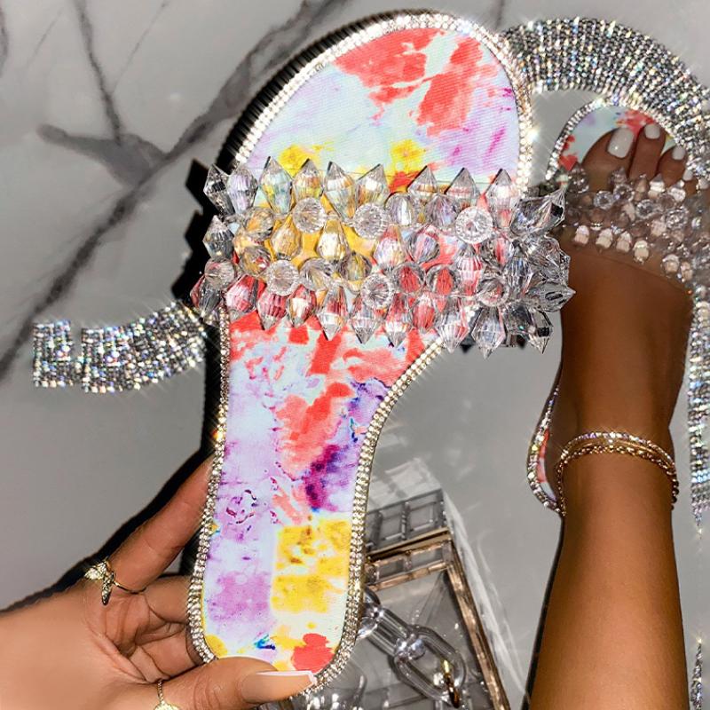 

Women Transparent Slippers 2021 Summer Ladies Mixed Color Flats Female Casual Slides Woman Rhinestone Beach Shoes Plus Size 43, Black