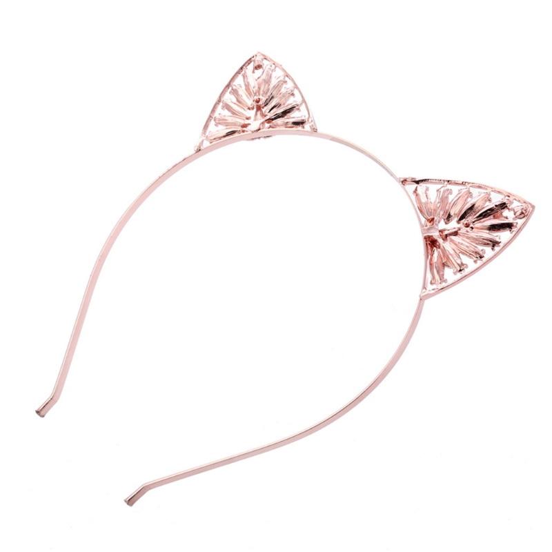

Women Adult Child Metal Alloy Headband Hollow Out Floral Cat Ears Hair Hoop Luxury Colored Glitter Rhinestone Decor Wedding T84A Clips & Bar