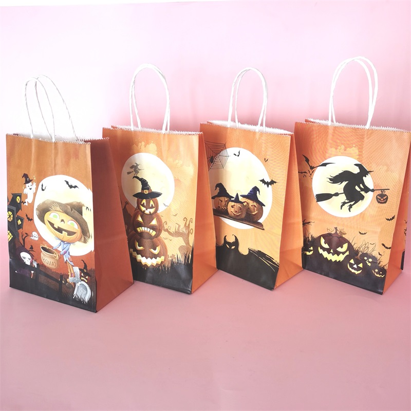 

Halloween Candy Wrap Bags Pumpkin Witch Handles Kraft Paper Bag Kids Party Gift Packing 0 6qr Q2