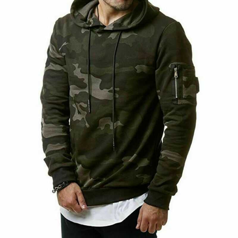 

M-3XL Men Camouflage Print Warm Hoodie Hoody Sweatshirt Pullover Fashion Jumper Plain Design Casual Sports Hot, Green