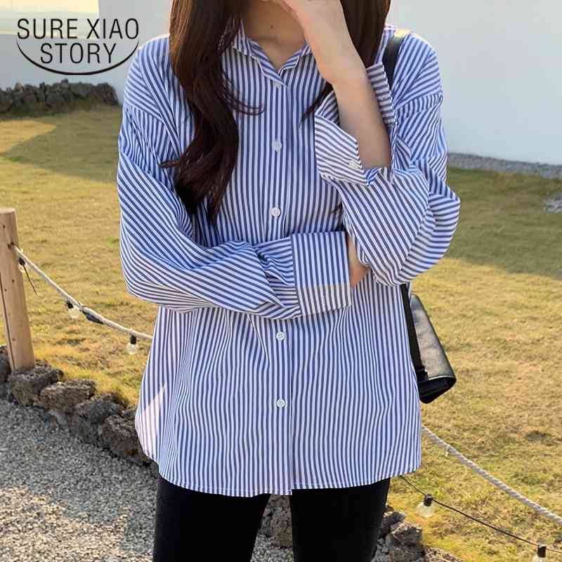 

Spring Korean Blusas Mujer De Moda Autumn Striped Long Sleeve Shirt Women Shirts Office Ladies Blouses and Tops 8761 50 210527, Gray