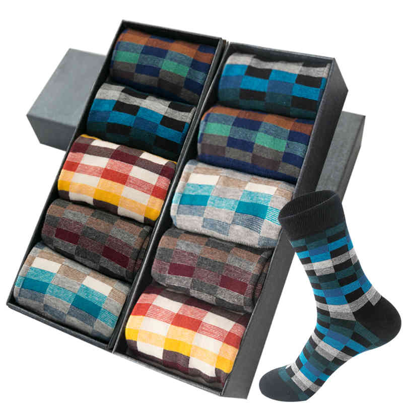 

NEW Combed Fashion Colorful Square Happy Dress Socks Men Autumn Winter Harajuku Compression Sox Size39-45, 10 dark gray