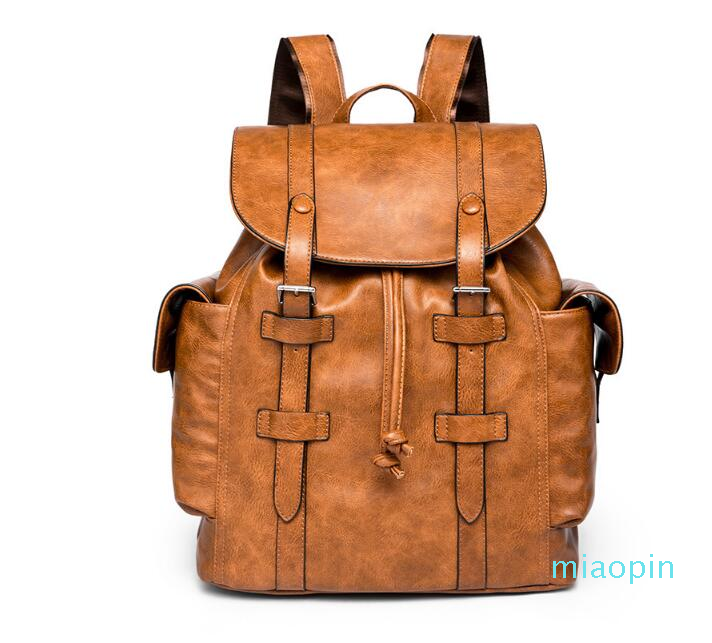 

2 colors hot new male women hiking bag School Bags pu leather Fashion designers backpack women travel bag backpacks laptop bag 40CM, Black