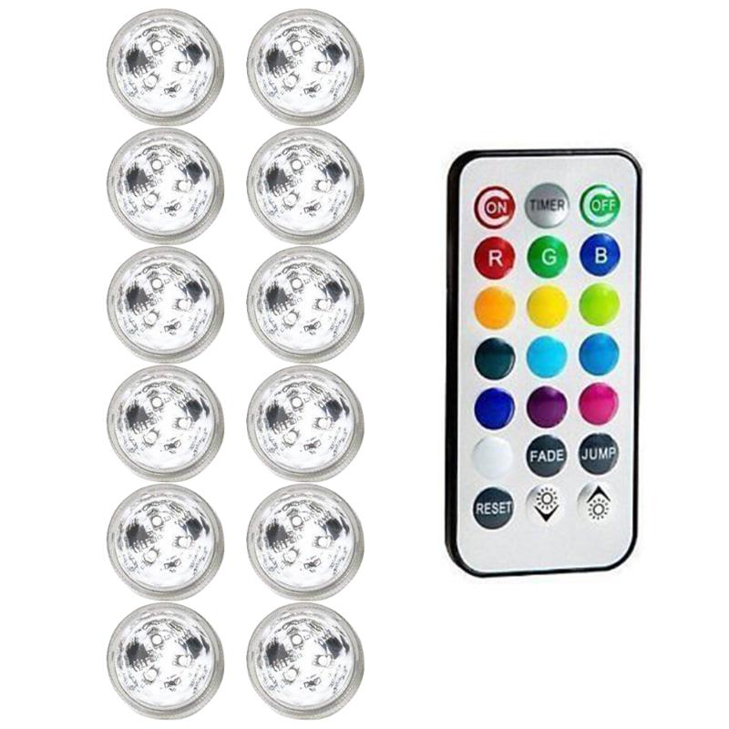 

Night Lights 12PCS LED Light Submersible Underwater Disco Tub Candle With Remote RGB For Pond Pool Vase Base Fish Tank Garden Decoration