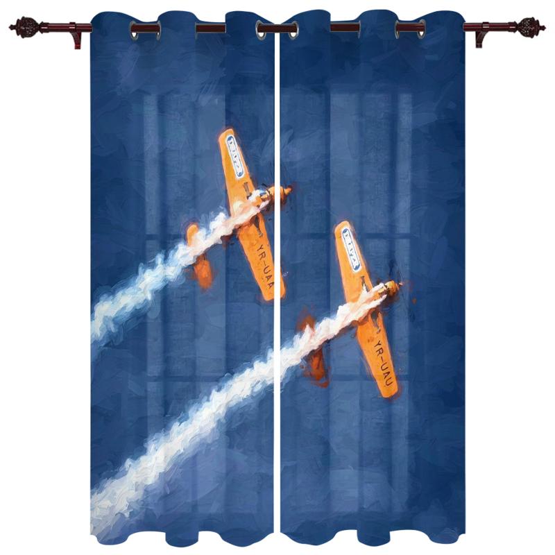 

Exquisite Home Luxury Curtains Yellow Airplane Oil Painting Living Room Dining Bedroom El Translucent Curtain & Drapes