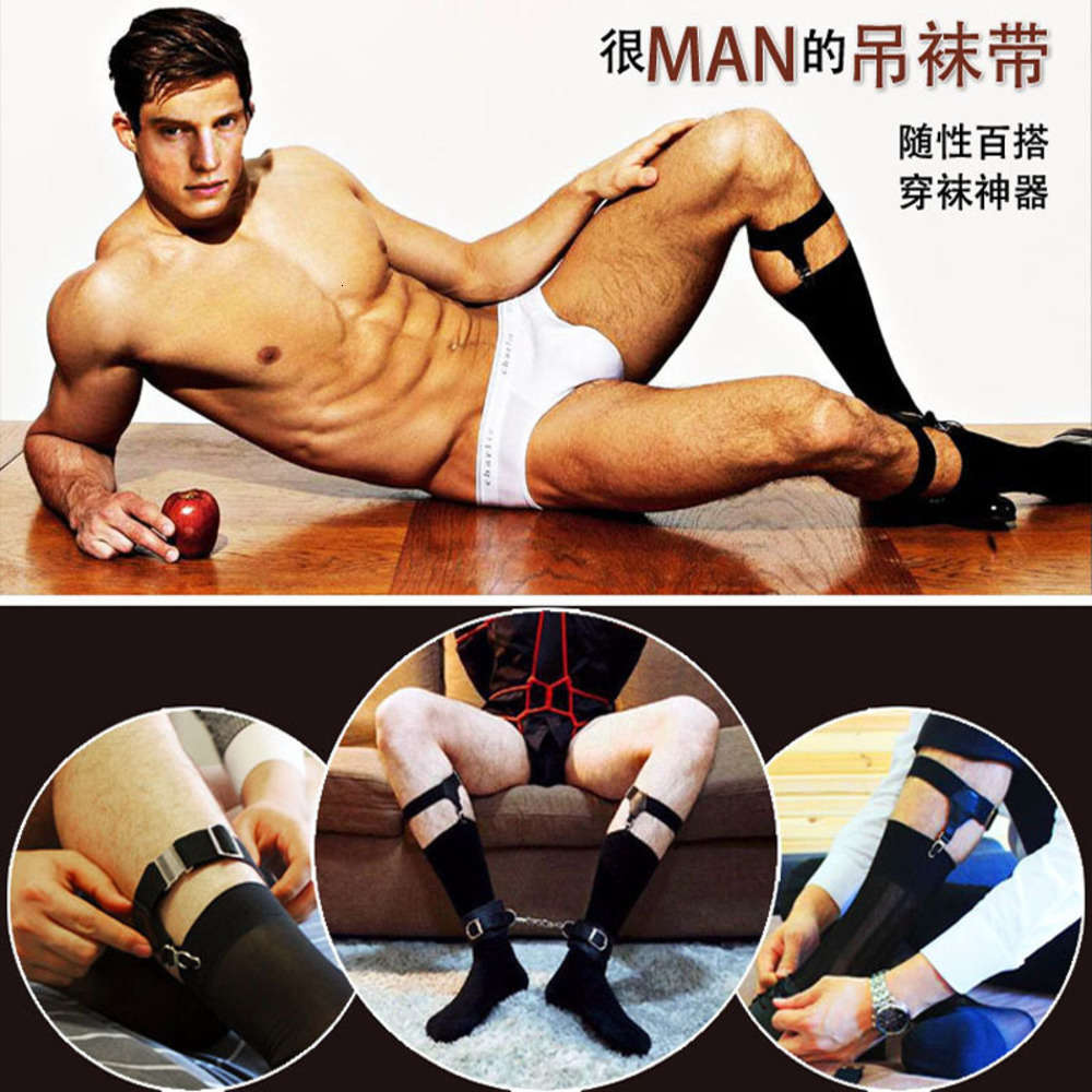 

Men's ring Garter cotton silk leg socks anti slip clip, Black;white
