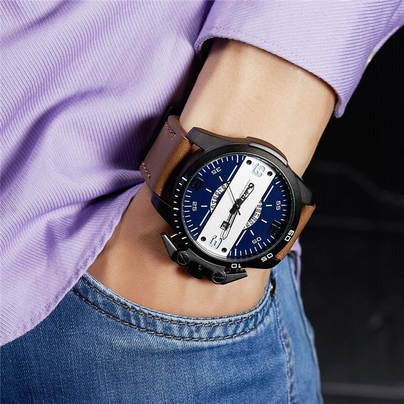 

Wristwatches Oulm Watches Men Top Sport Leather Wristwatch Big Size Casual Quartz Watch Male Clock Relogio Masculino, Brown