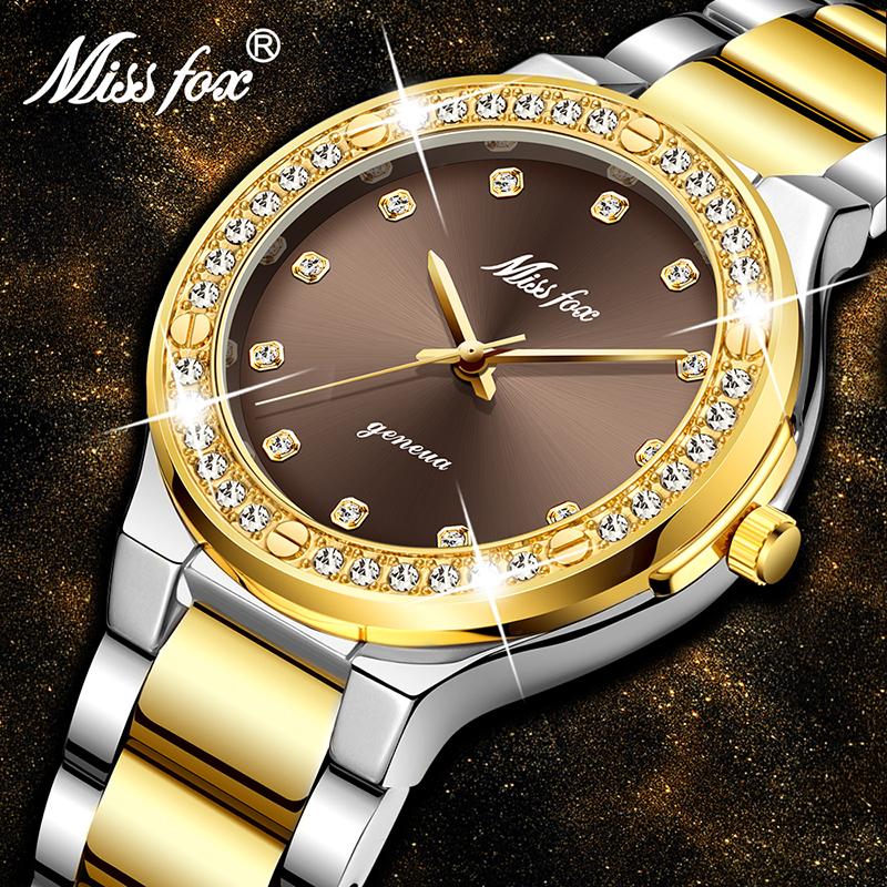 

Casual Watches For Women Jewelry 2021 Wrist Watch With Diamond Case Waterproof Steel Bracelet Clock Wristwatches, Slivery;brown