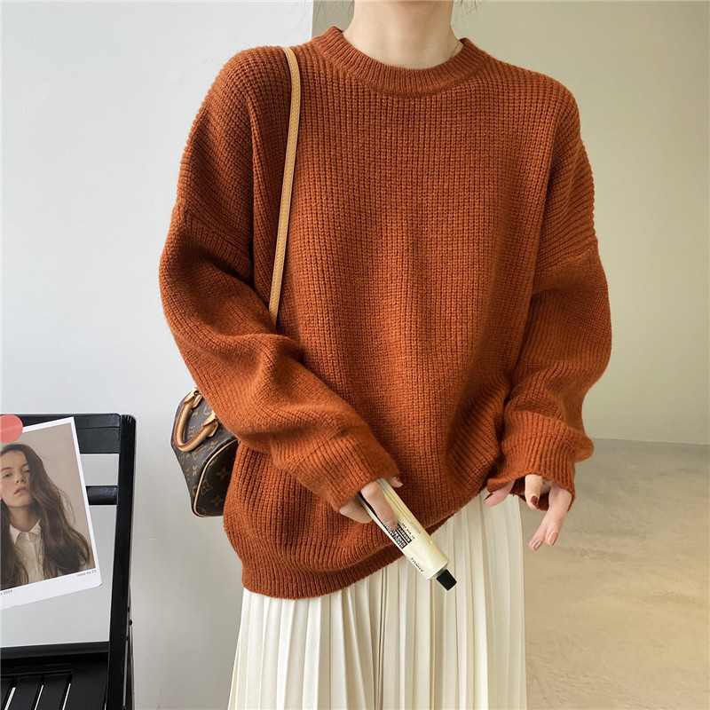 

Comfotable Lazy Wind Orange Mohair Sweater Autumn Winter Thick Retro Temperament O Neck Pullover Knitted Top Female 210520, Blue