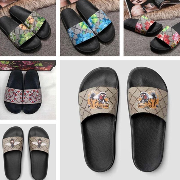 

With Box Womens Sandals Fashion Luxurys Designers Mens Slides Rubber Wide Flat Slippery Sandal Flip Flop Floral Slippers Summer Outdoor Broc, Black