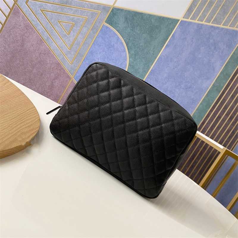 

Spring Summer Fashion Famous Designer Luxury Brand Women Genuine Leather Make Up Bags Caviar Skin Lady Cosmetic Bag 211009, Black