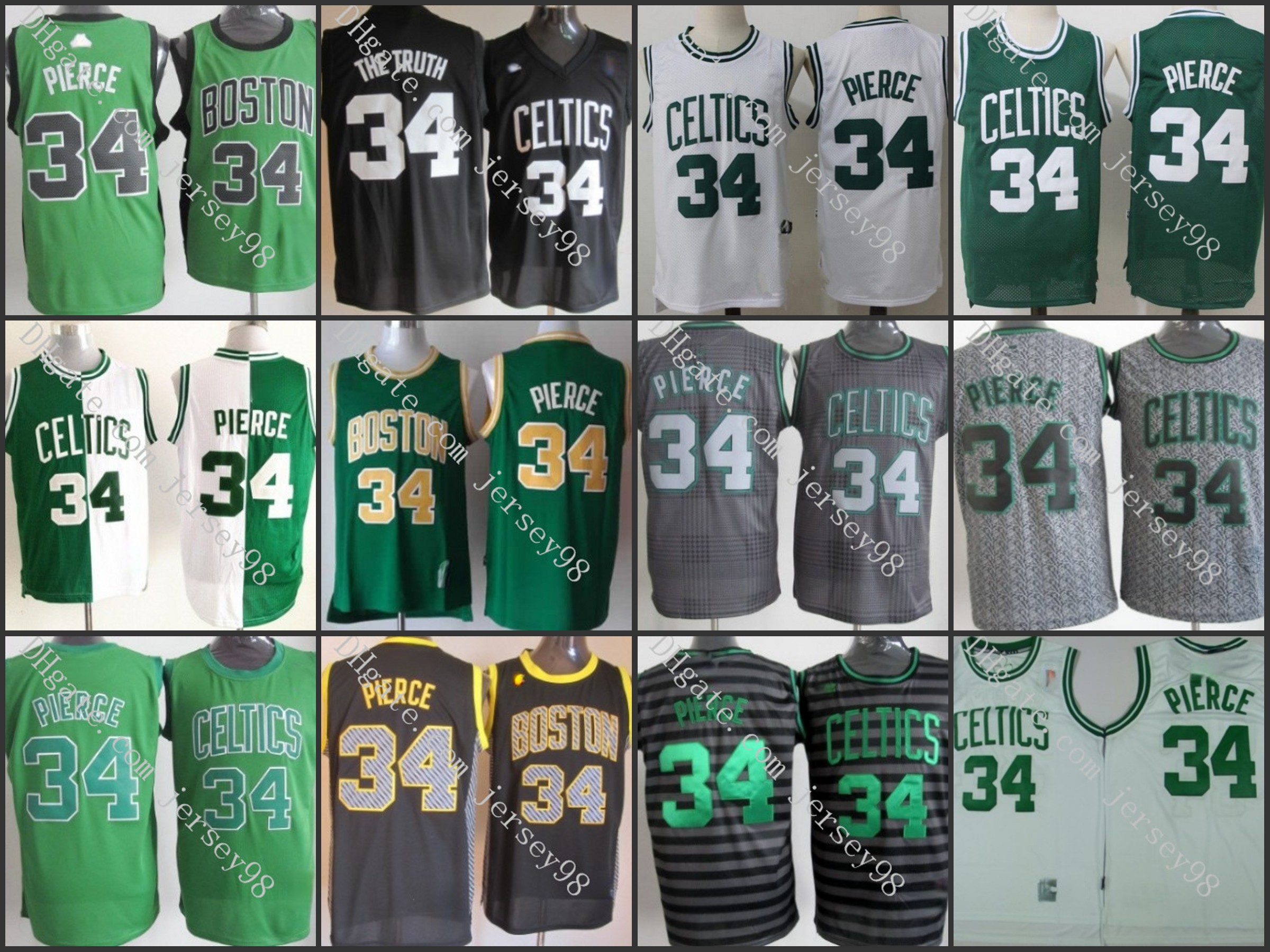 

Boston Celtics men Green #34 pierce retro Basketball Jersey, Black