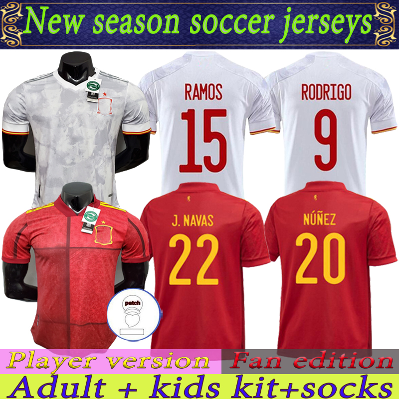 

ASENSIO 2022 Spain HOME Soccer Jerseys 2021 Fans Player version MORATA ISCO INIESTA PACO ALCACER AWAY Football Adult man kids kit shirt