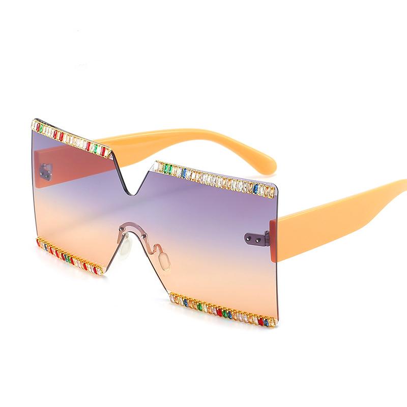 

Sunglasses Fashion Square Rhinestone Brand Designer Gradient Female Rimless Yellow Shades Eyewear, White;black