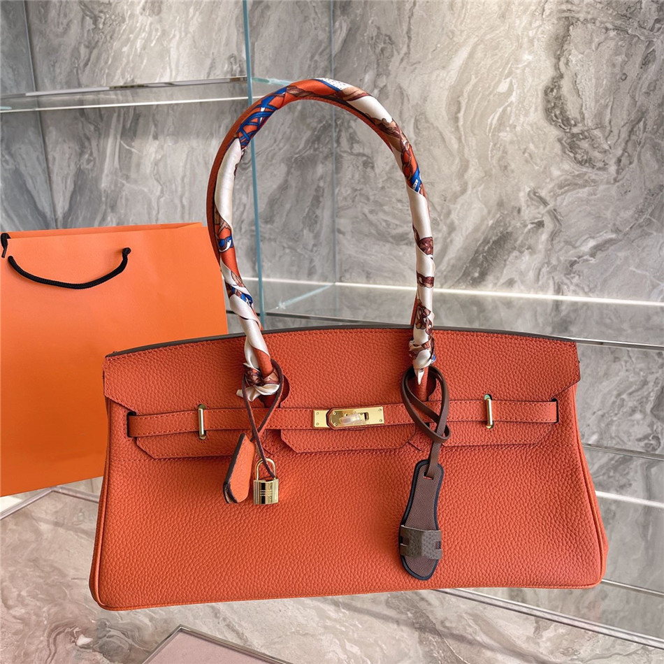 

2021 Large capacity classic design leather handbag Clemence top quality soft shoulder bag noble temperament ladies with silk scarf handbags 42*23cm