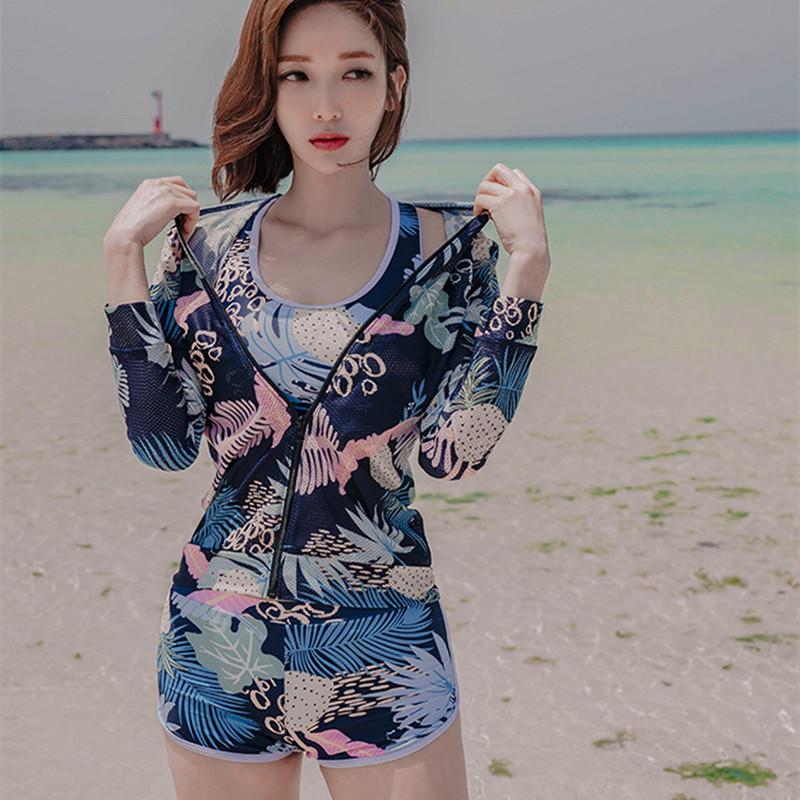 

WackDaria Rash Guard Women Sexy Surfing Suit Lady Swimsuit Long Sleeve Colorful Printed Short Pant Girl Sun Protection One-Piece Suits