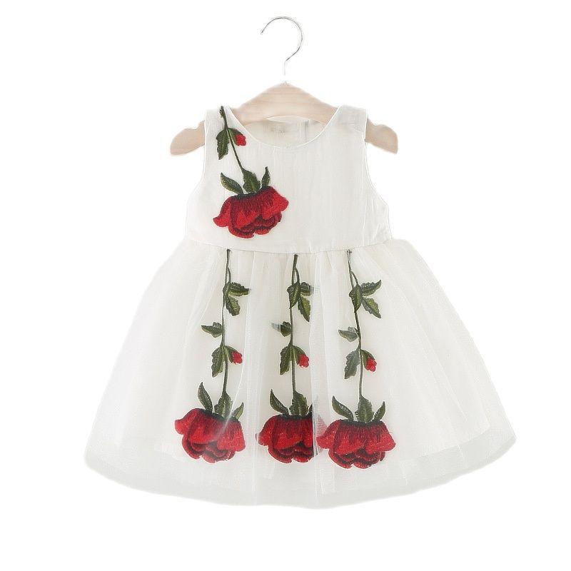 

Girl's Dresses 0-4 Years Old Baby Girls Lace Dress Toddler Kids Rose Flower Princess Tutu Party Summer White Sundress Children Clothes, Pink 4 flowers dress