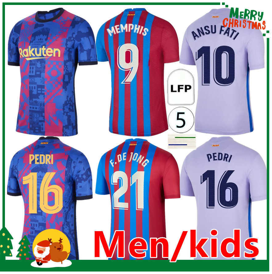 

21 22 KUN AGUERO MEMPHIS soccer jersey PEDRI ANSU FATI camiseta de futbol 2021 2022 Barcelona F.DE JONG home away football shirt kids kit +, Gray