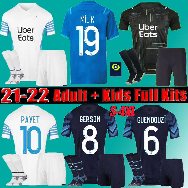 

men kids kit 21 22 Marseille soccer jersey Olympique De 2122 OM maillot foot THAUVIN BENEDETTO KAMARA PAYET GERSON GUENDOUZI football shirts, Black;yellow
