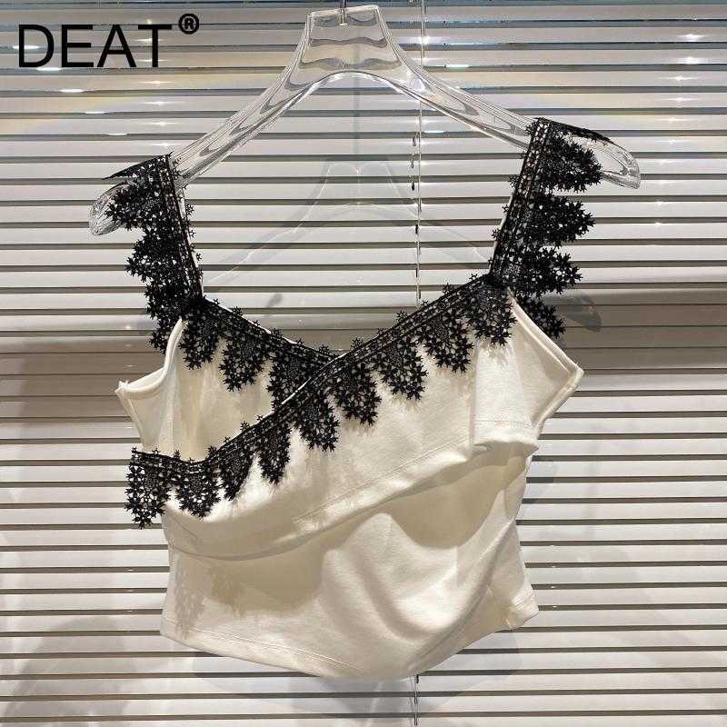 

DEAT Women Lace Cross Sling Vest Arrivals Backless Sexy Solid Color Temperament Fashion Spring Summer 11D1287 210709, White top