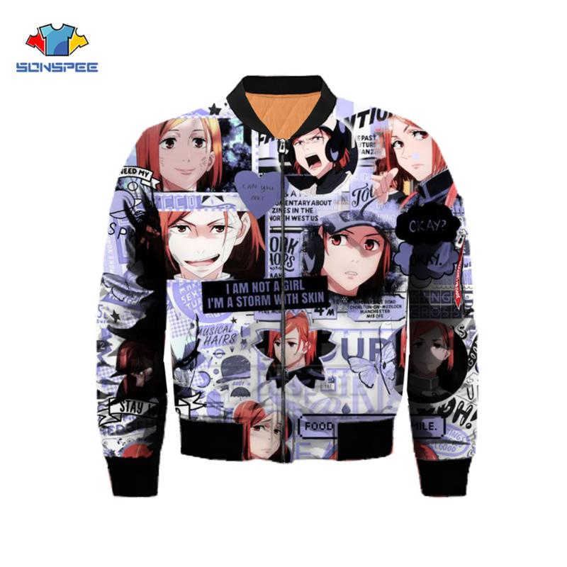 

men's jackets sonspee anime jujutsu kaisen gojo satoru jacket men 3d print cool hip hop flight winter keep warm oversized itself coat, Black;brown